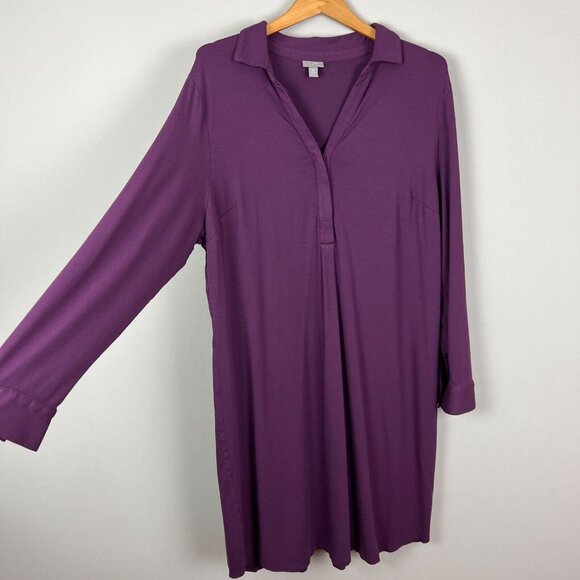J Jill Dress 2X Shirt Plum Purple Shift Stretch Long Sleeve V-Neck Above Knee - Picture 12 of 13